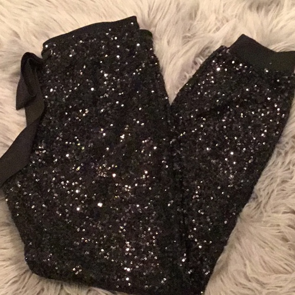 Arden B Black Sequin Jogger Pants